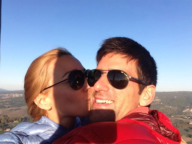Jelena Ristic kisses Novak Djokovic