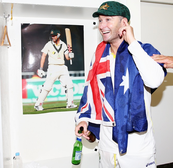 Michael Clarke of Australia celebrates victory