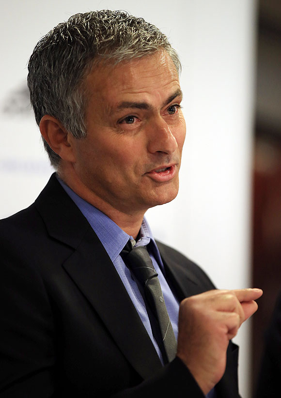 Chelsea manager Jose Mourinho talks to the media