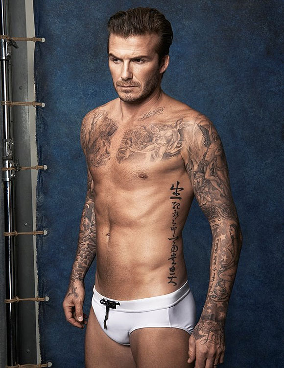 David Beckham poses in the new swimwear collection