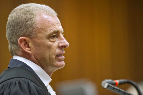 State prosecutor Gerrie Nel questions Oscar during cross examination in the Pretoria high court