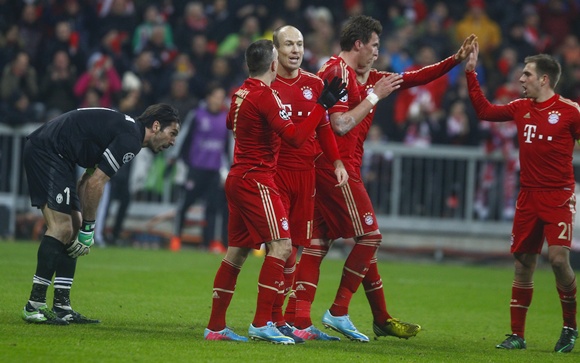 Bayern Munich players celebrate a goal