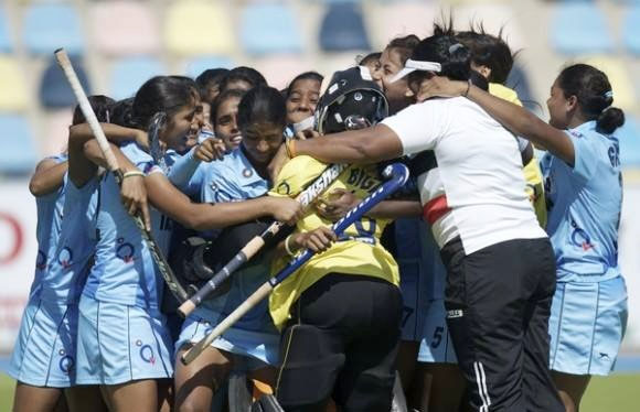 The Indian women's team celebrate