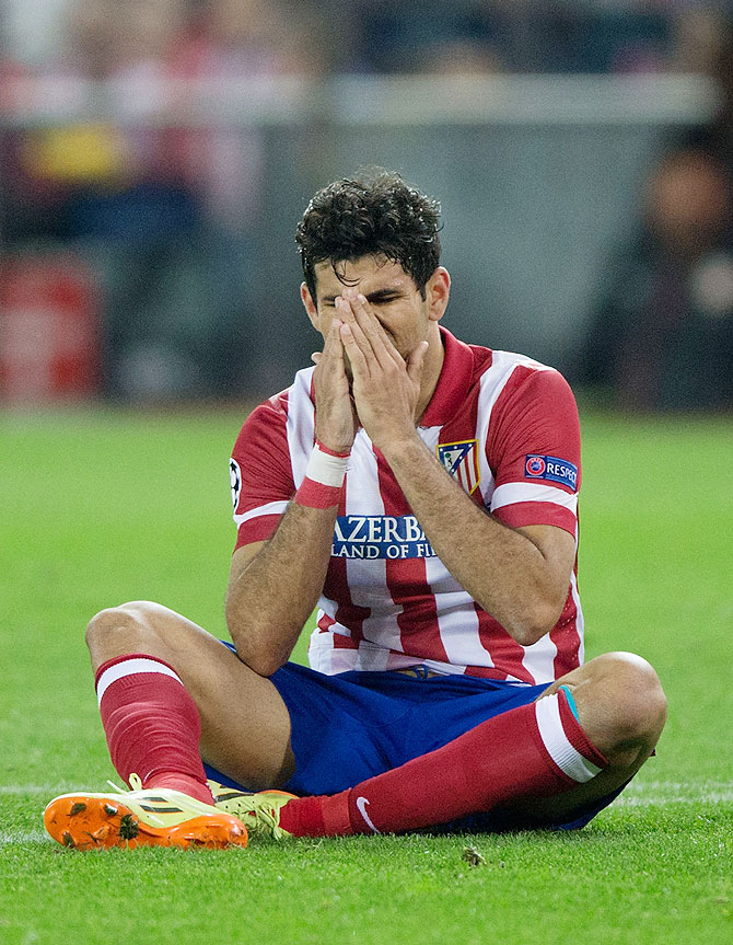 Diego Costa of Atletico de Madrid reacts after failing to score against Chelsea on Tuesday