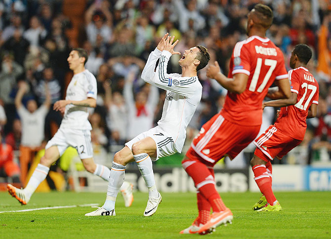 Cristiano Ronaldo of Real Madrid reacts after missing a chance at goal on Wednesday