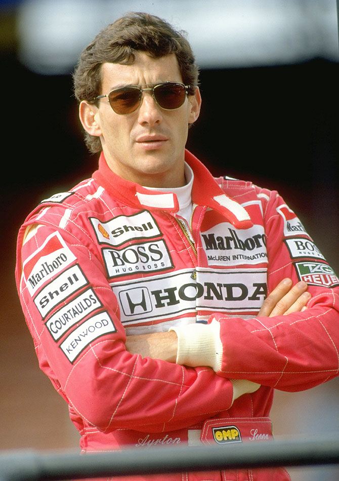 Portrait of McLaren Honda driver Ayrton Senna of Brazil