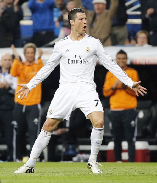 Cristiano Ronaldo of Real Madrid celebrates after scoring his team's second goal during the La Liga match against Osasuna