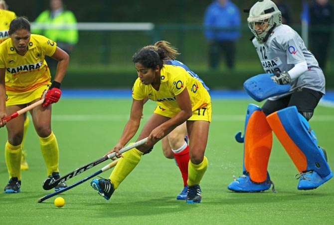 The Indian women's hockey team in action against Scotland in the Champions Challenge