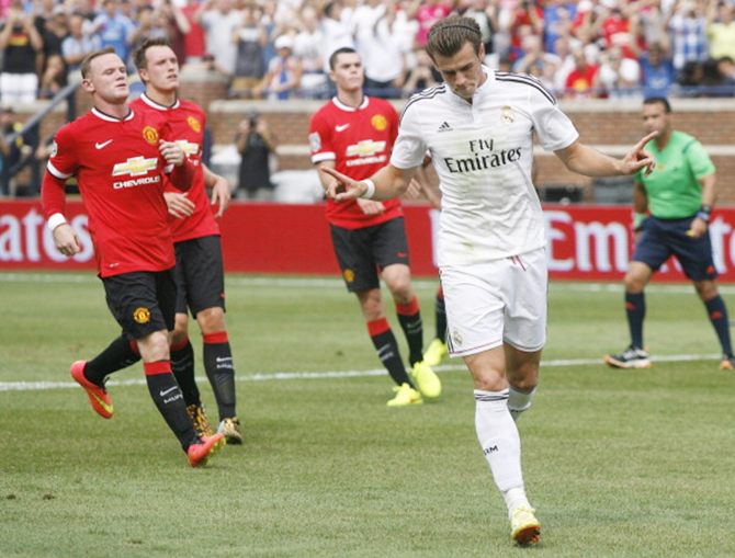 Real Madrid's Gareth celebrates after scoring