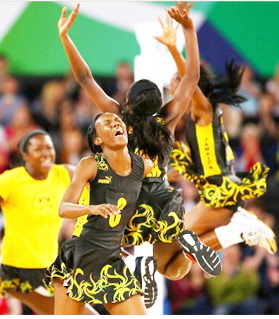 The Jamaica team celebrate victory during the Netball Bronze Medal Match between England and Jamaica at SECC Precinct during day eleven of the Glasgow 2014 Commonwealth Games