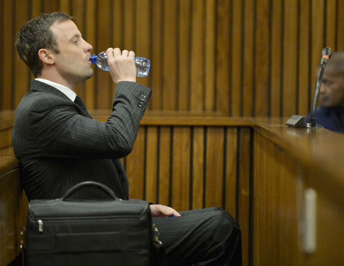 Oscar Pistorius in the Pretoria High Court during the murder trial of his slain girlfriend Reeva Steenkamp on Friday