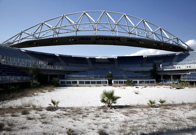 The abandoned stadium which hosted the beach volleyball competition during the Athens 2004 Olympic Games in Athens