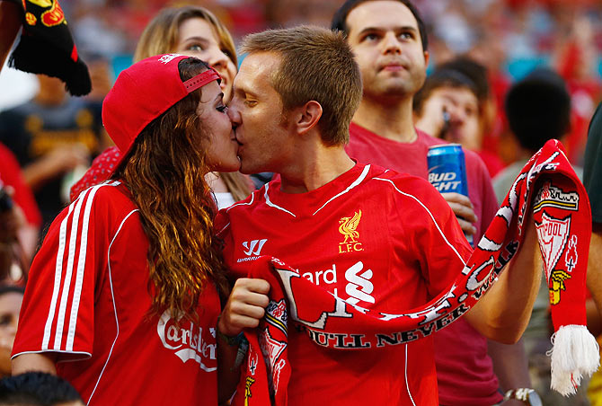 Liverpool fans prior to a game against the Manchester United in the Guinness International Champions Cup 2014 Final at Sun Life Stadium in Miami Gardens, Florida. on August 4, 2014