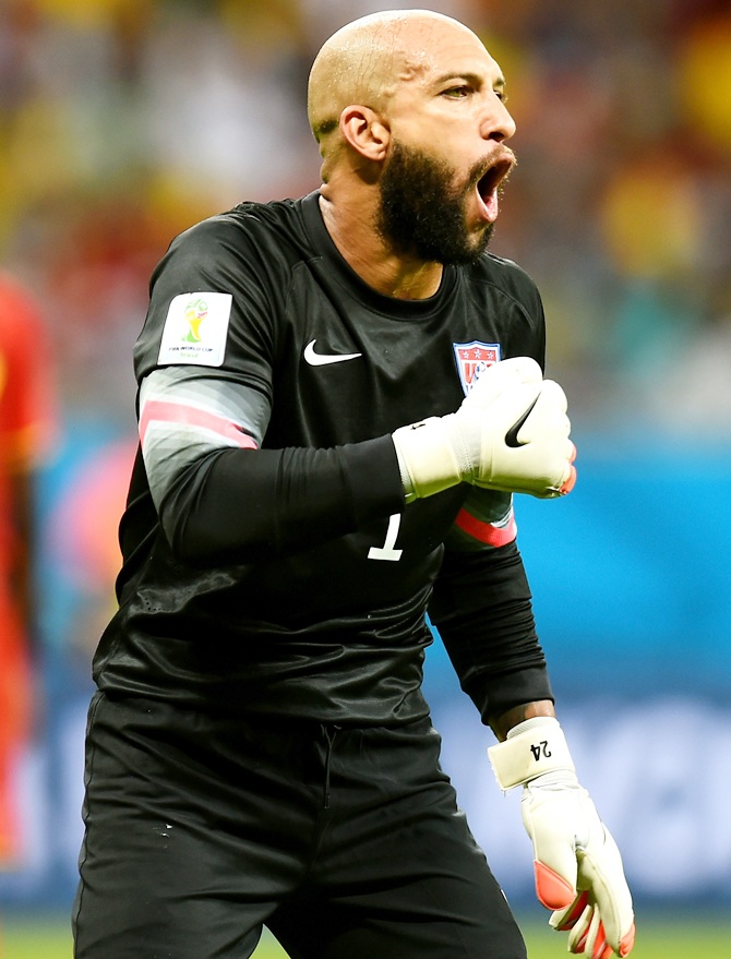 Tim Howard of the United States reacts