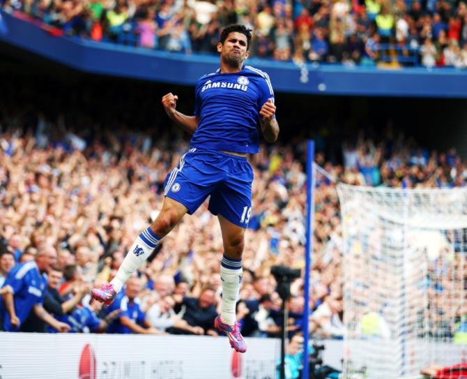 Diego Costa celebrates scoring Chelsea's first goal
