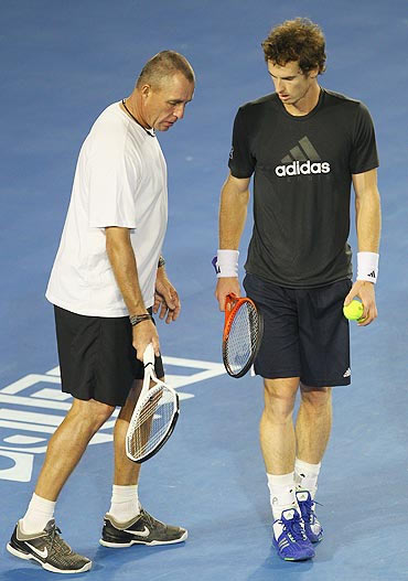 Ivan Lendl and Andy Murray during a practice session