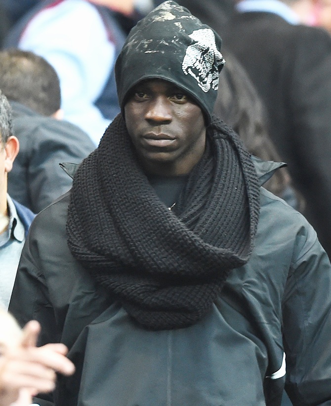 Mario Balotelli of Liverpool looks on prior to the Barclays Premier League match   between Manchester City and Liverpool at the Etihad Stadium