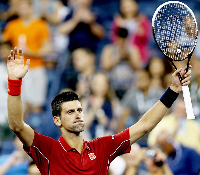 Novak Djokovic of Serbia reacts after defeating Diego Schwartzman of Argentina
