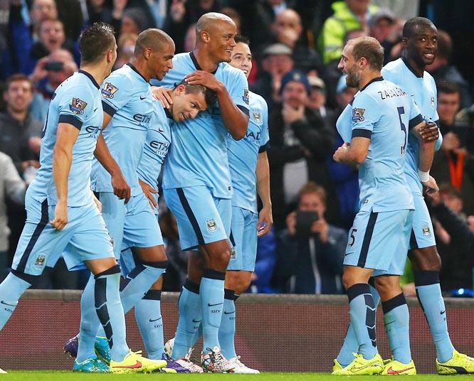 Manchester City players celebrate