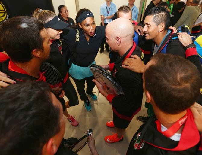 The Singapore Slammers practice in the locker room