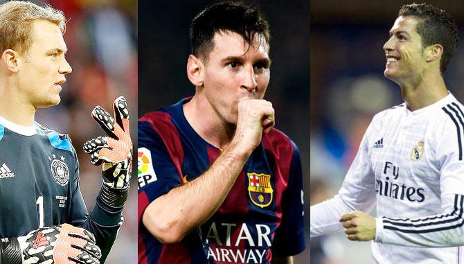 Manuel Neuer, Lionel Messi and Cristiano Ronaldo