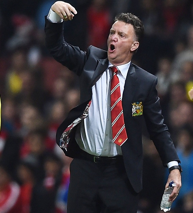 Louis Van Gaal, Manager of Manchester United gestures