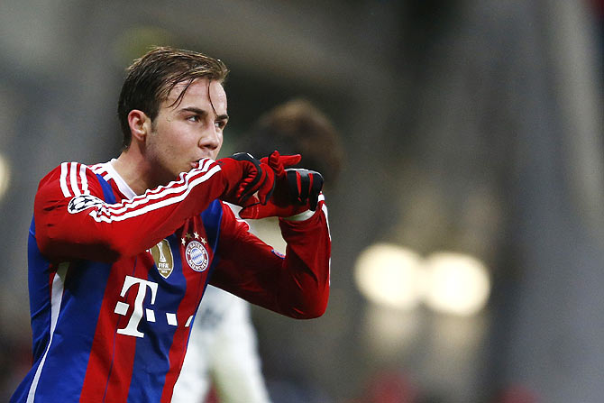 Bayern Munich's Mario Goetze gestures after scoring against CSKA Moscow on Wednesday