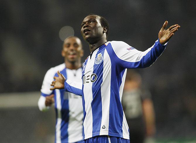 Porto's Vincent Aboubakar celebrates his goal against Shakhtar Donetsk 