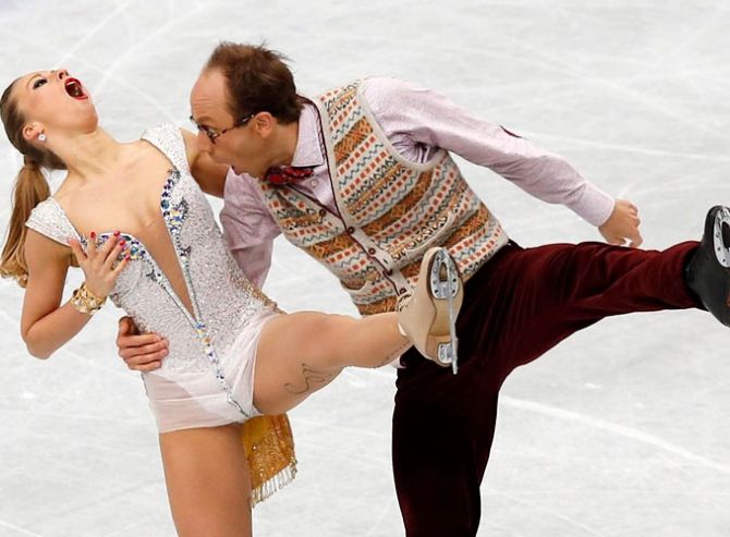 Germany's Nelli Zhiganshina and Alexander Gazsi compete during the ice dance short dance program at the ISU World Figure Skating Championships in Saitama, north of Tokyo on March 28