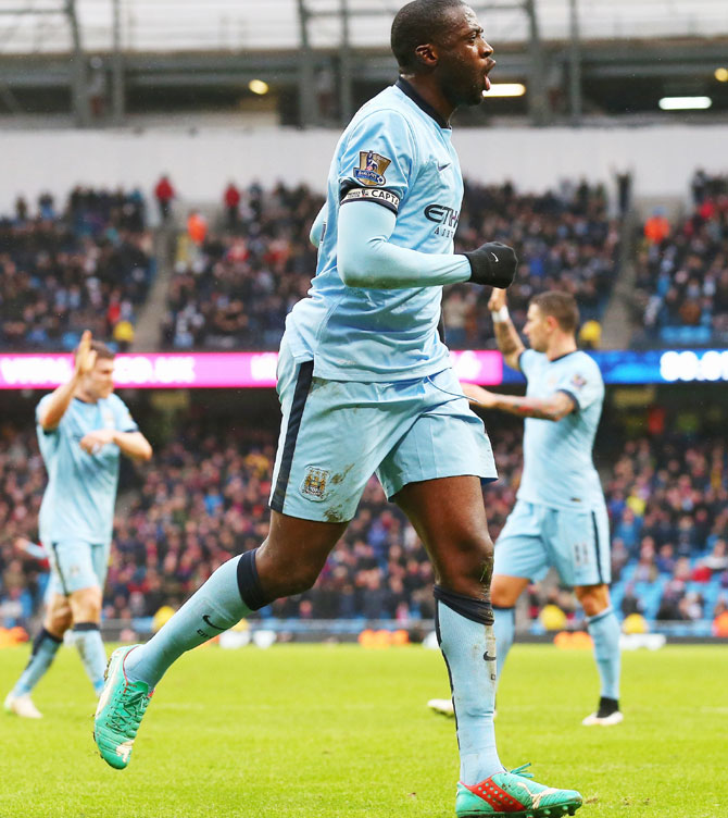 Yaya Toure of Manchester City celebrates his goal