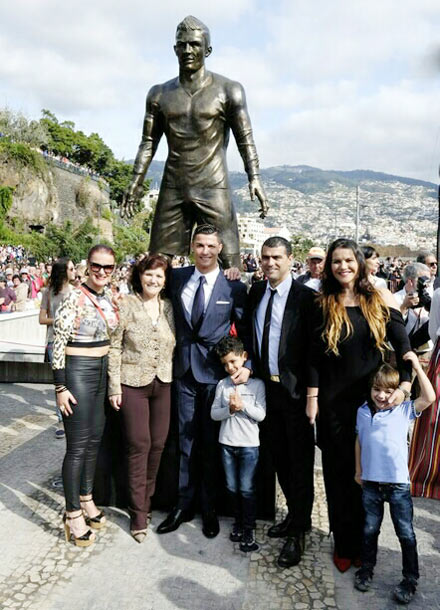 Cristiano Ronaldo and his family at the unveiling of the statue in Madeira on Sunday