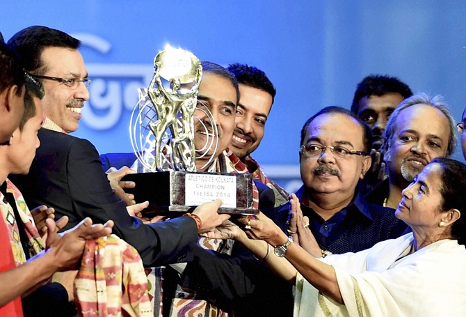 West Bengal Chief Minister Mamata Banerjee with All India Football Federation president Praful Patel