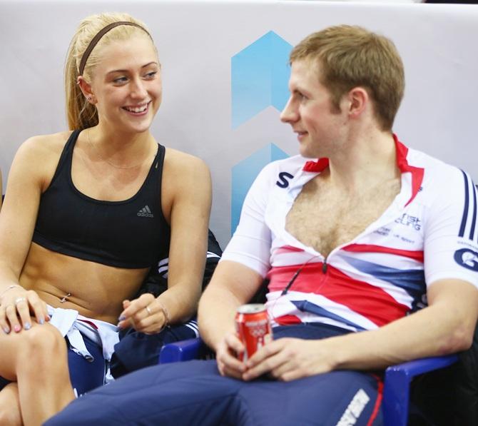 Laura Trott, left, alongside her boyfriend and team mate Jason Kenny