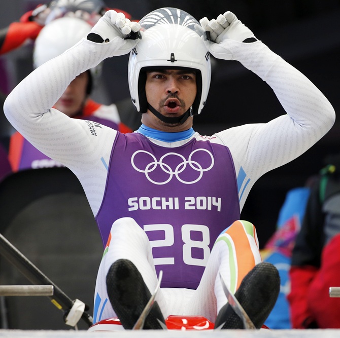 Independent Olympic Participant Shiva Keshavan gets prepared during a men's luge training session ahead of the Sochi 2014 Winter Olympics