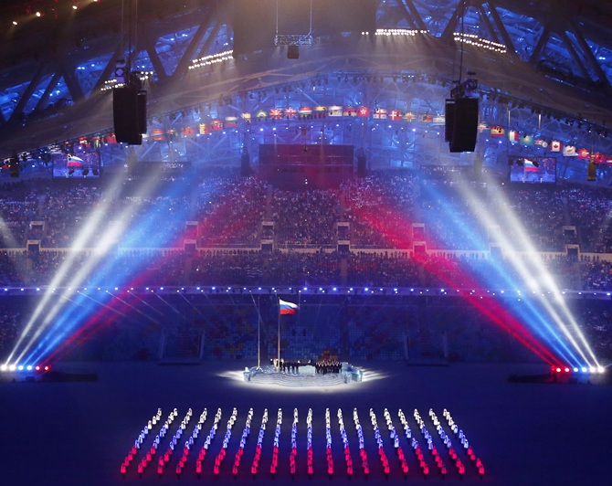 The Russian flag is being raised during the opening ceremony.