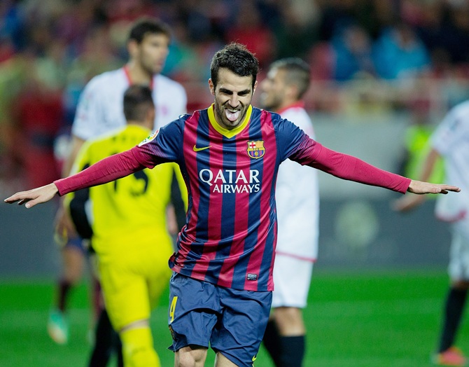 Cesc Fabregas of FC Barcelona celebrates.