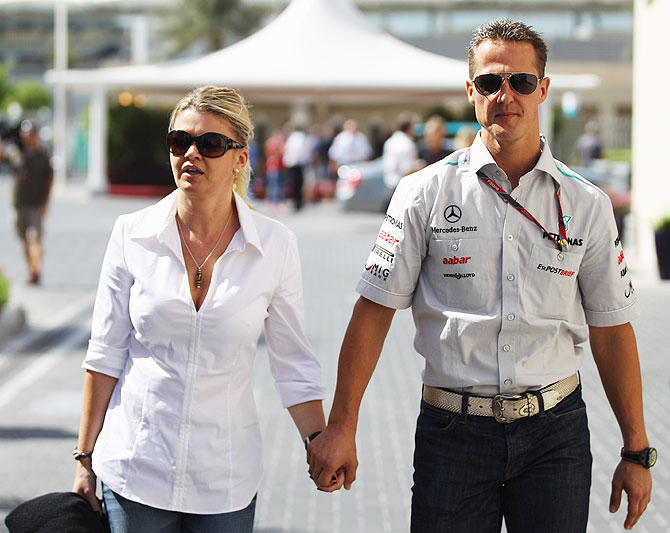 Michael Schumacher of Germany with his wife Corrina.