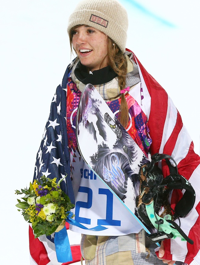 Gold medalist Kaitlyn Farrington of the United States celebrates