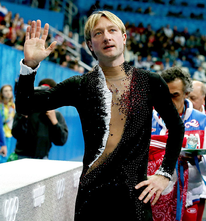 Evgeny Plyushchenko of Russia withdraws from the competition after warming up during the Men's Figure Skating Short Program at the at Iceberg Skating Palace in Sochi on Thursday