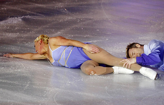 British ice skating pair Jayne Torvill and Christopher Dean, perform during a show in Sarajevo on Thursday