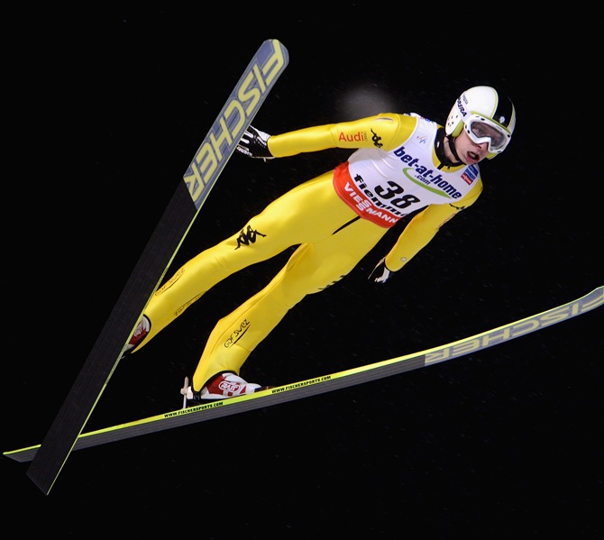 Sebastian Colloredo of Italy in action during the Men's Ski Jumping HS106 Qualification.