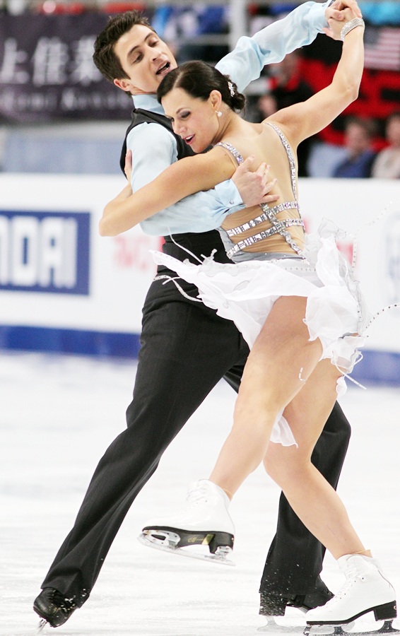 Tessa Virtue and Scott Moir of Canada skate in the ice dance short dance.
