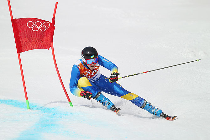 Dmytro Mytsak of Ukraine in action during the Alpine Skiing Men's Giant Slalom on Wednesday
