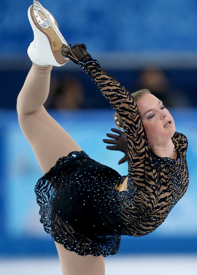 Natalia Popova of Ukraine competes in the Figure Skating Ladies' Short Program.