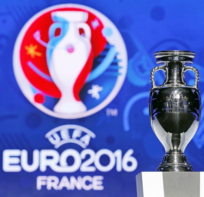 The trophy of the Euro 2016 is seen before the UEFA Euro 2016 qualifying draw in Nice.