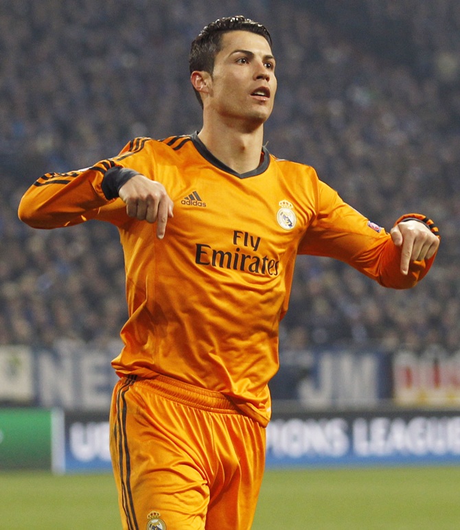 Real Madrid's Cristiano Ronaldo celebrates a goal against Schalke 04.