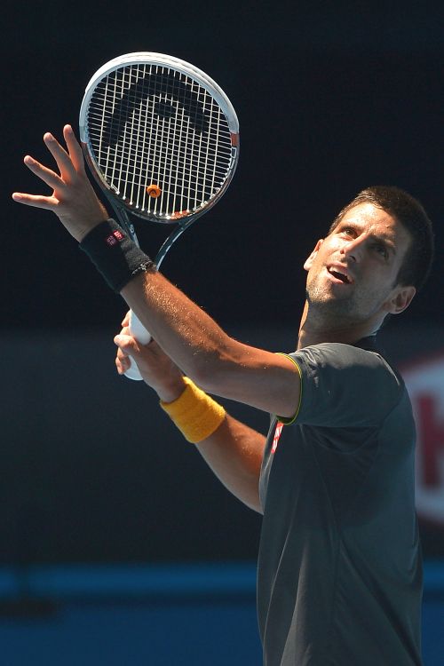 Novak Djokovic of Serbia serves.