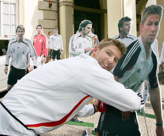 Thomas Hitzlsperger of Germany poses with his cardboard portrait