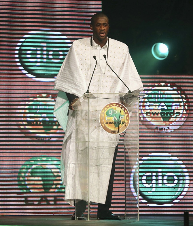 Manchester City and Ivory Coast midfielder Yaya Toure speaks after winning the African Footballer of the Year