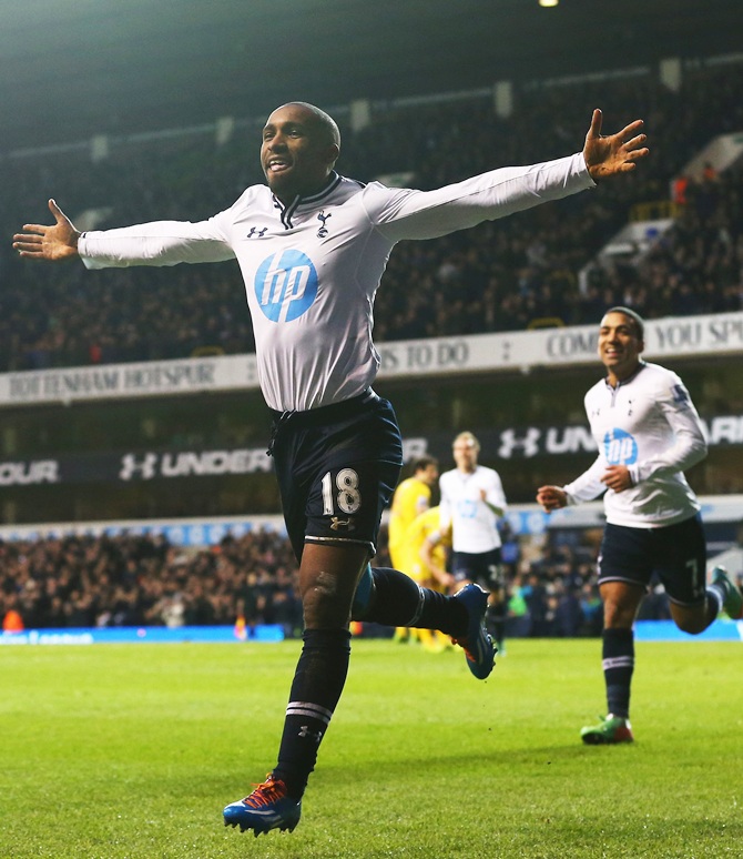 Jermain Defoe of Tottenham Hotspur celebrates his goal